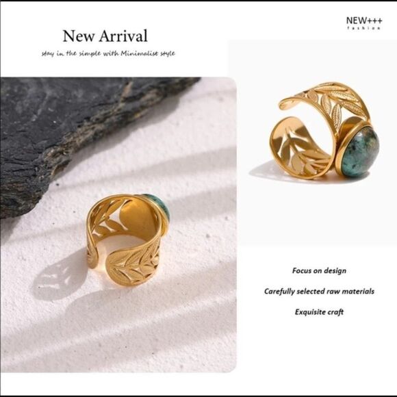 #21 NEW 18k Gold Plated Natural African Turquoise Ring - Picture 6 of 11